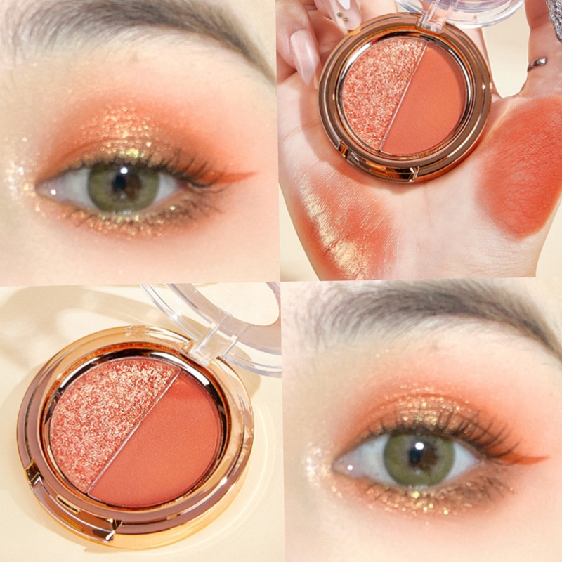 2022 Eyeshadow Glitter Dua Warna, Alat Rias Palet Tahan Air Glitter Emas Matte