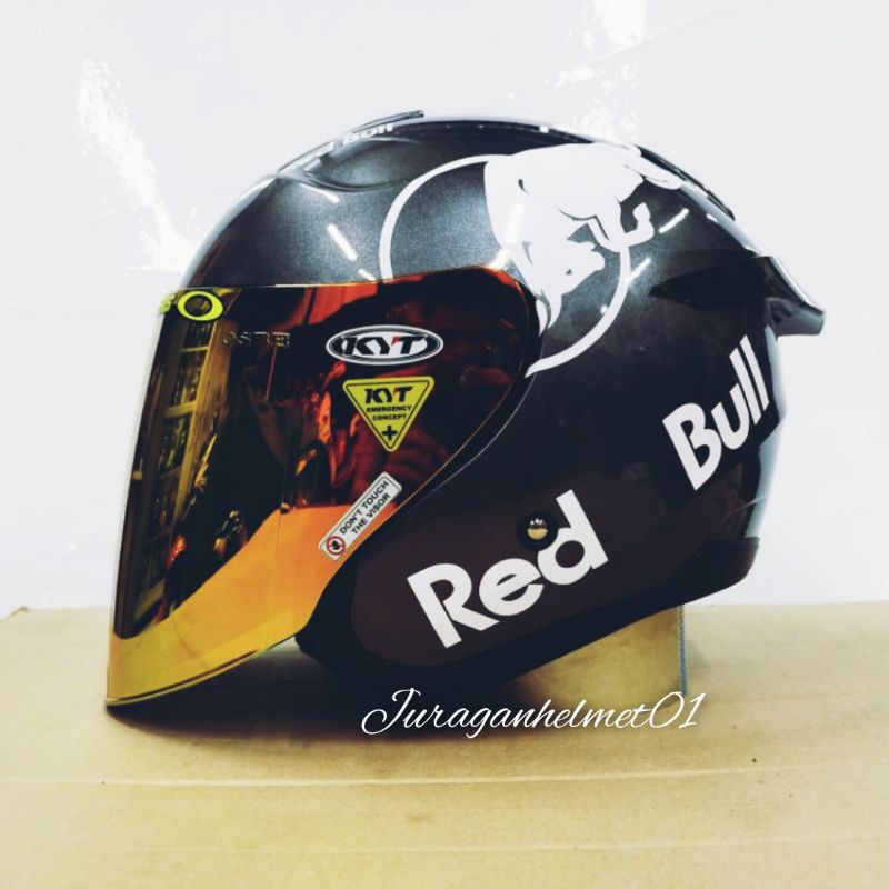 helm half face kyt Kyoto paket ganteng abu abu red bull