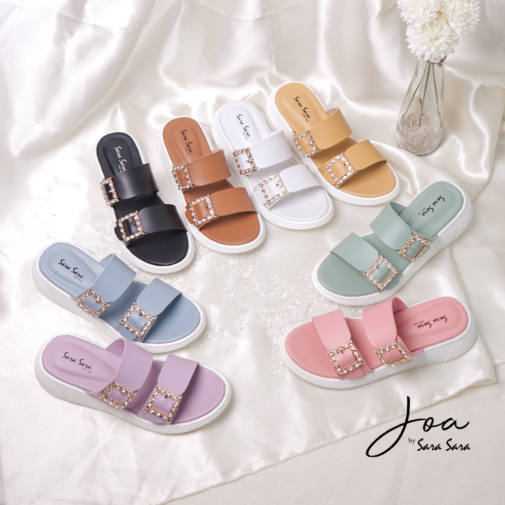 Sara Sara Joa Sendal Slop Wanita Sandal Selop Casual Wanita Ban Dua Gesper Kristal Size 36-40