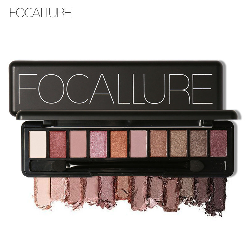 FOCALLURE Eyeshadow Palet 10 colors with Brush Sweatproof Waterproof Makeup FA08