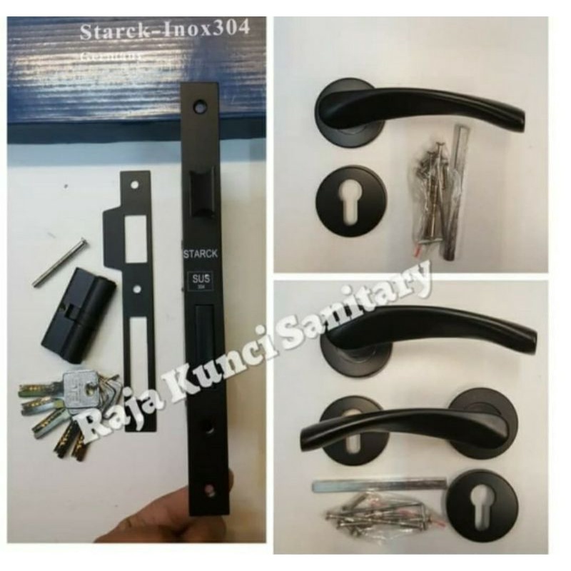 Paket Lengkap Handle Roses Hitam+ Kunci Stainless SUS 304 Hitam/Black/Handle Pintu Besar Hitam