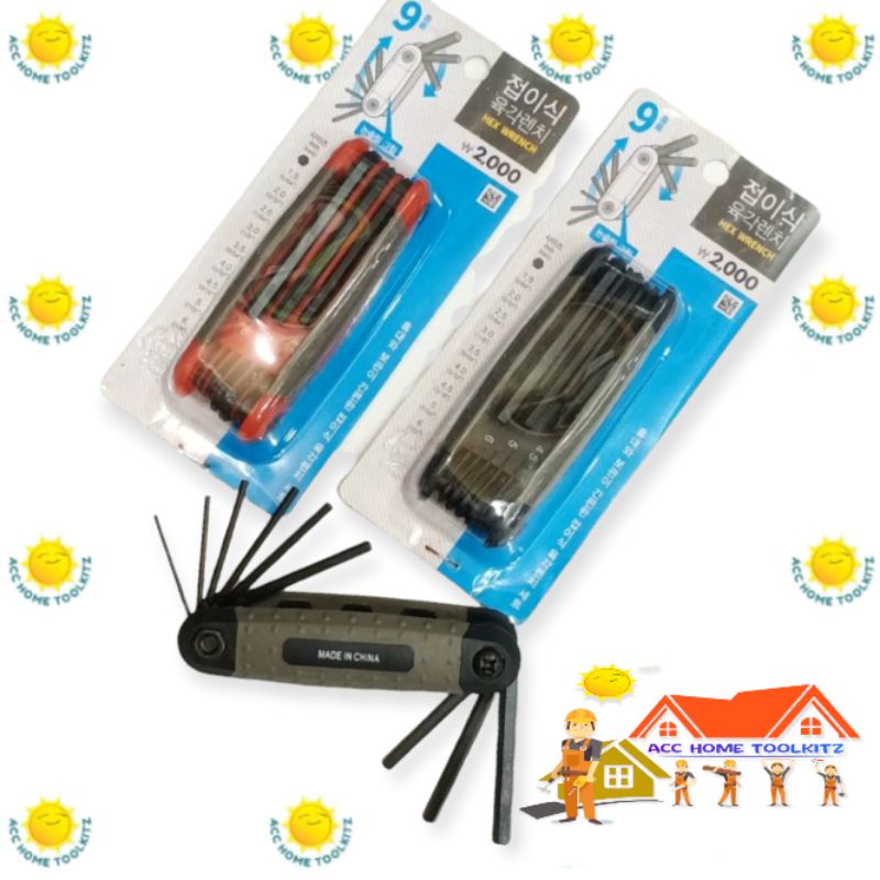 Kunci L Set Lipat Flat 9pcs / 8pcs Kunci L Multifungsi Serbaguna hex key 9 in 1/ Folding Foldable hex key Set wrench