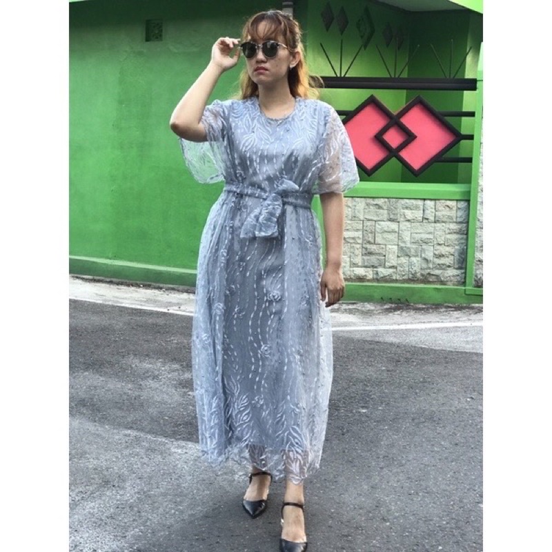 long dress kondangan full brukat tile/kaftan tile mewah/kaftan lebaran