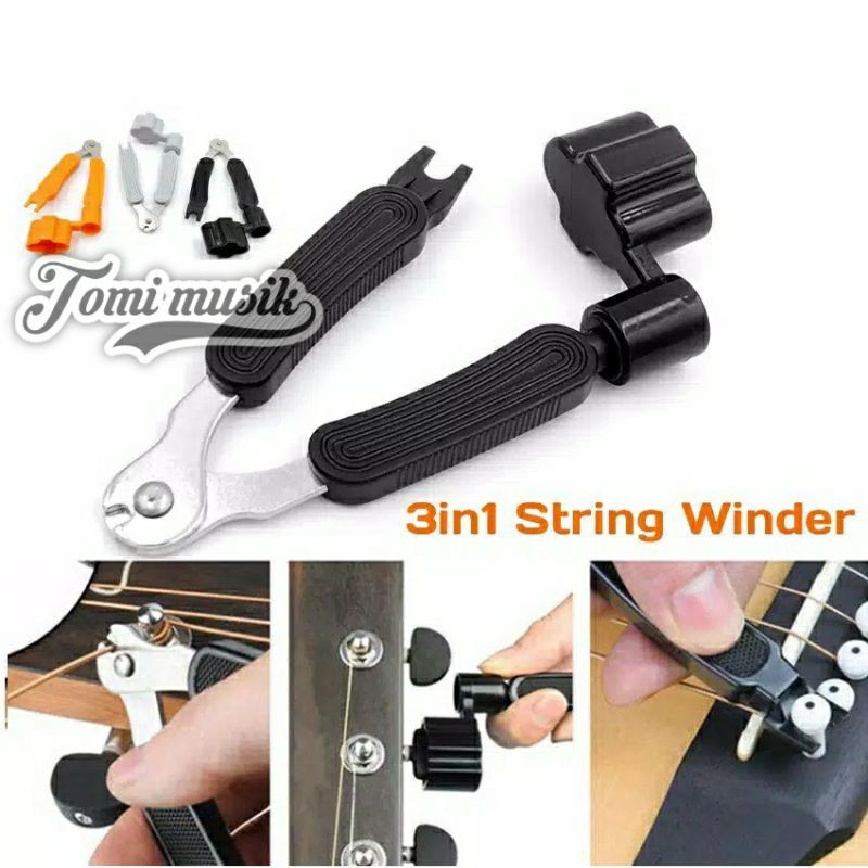 3in1 string peg winder pemutar dryer gitar pin bridge