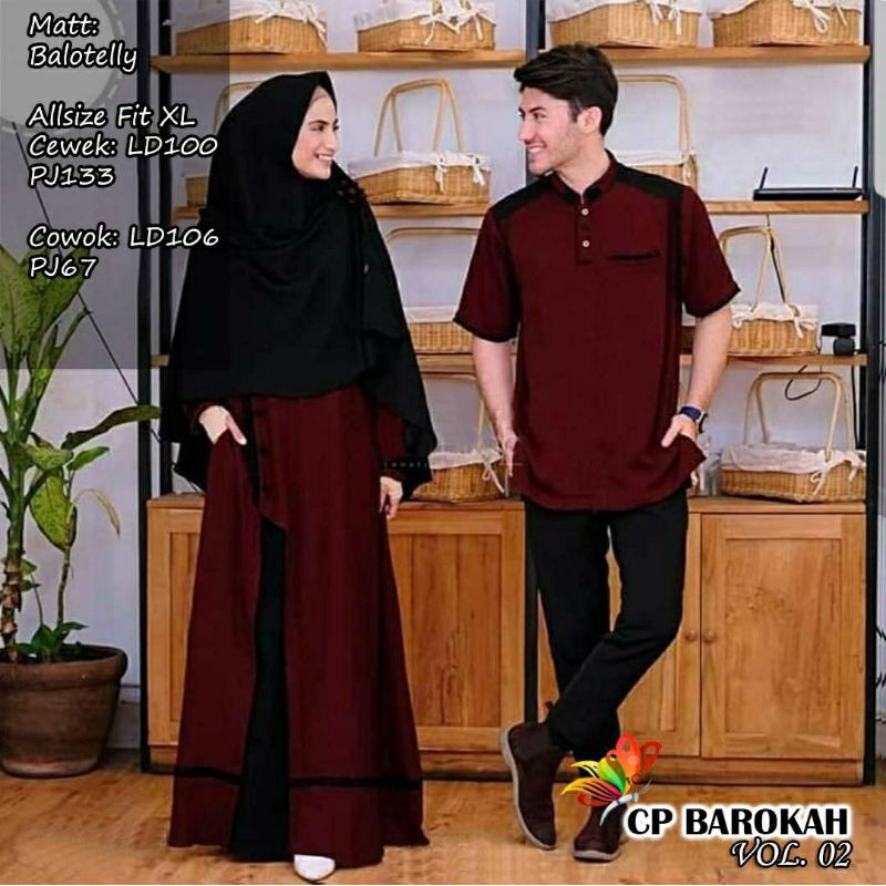 PCS CP BAROKAH PAKAIAN COUPLE PASANGAN KOKO DAN GAMIS SYARI BAHAN MOSCREPE JC