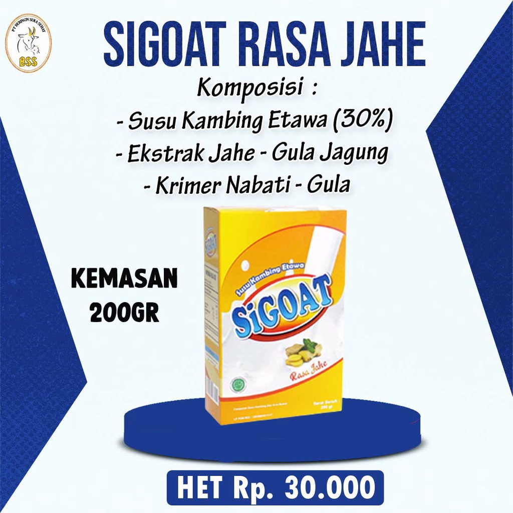 

Susukambing Etawa SIGOAT Rasa Jahe, untuk menghangatkan tubuh dan meningkatkan stamina