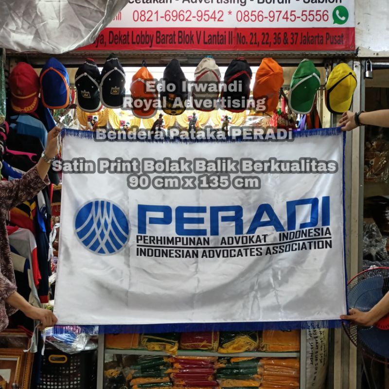 

Bendera Pataka PERADI Bendera Ruangan PERADI Bendera Logo PERADI Terbaru Bahan Satin Bolak Balik 90 cm x 135 cm Ready Stock Berkualitas