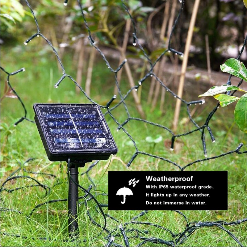 Leclstar String Lampu Hias Dekorasi Taman Solar Panel 100 LED 12 Meter LCl01 Warna Warm White titik bintang kecil  Solar Led Lights Decoration led String Light For Hoom Christmas Wedding Garland Outdoor Lighting Street Lamp Balcon Fairy Lights