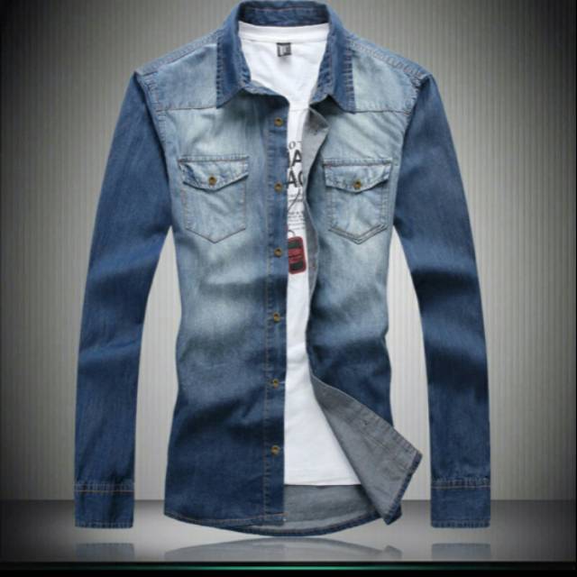 Baju Atasan/Kemeja/Hem Jeans Pria/Cowok/Laki - Laki  Wash Bagus Lengan Panjang