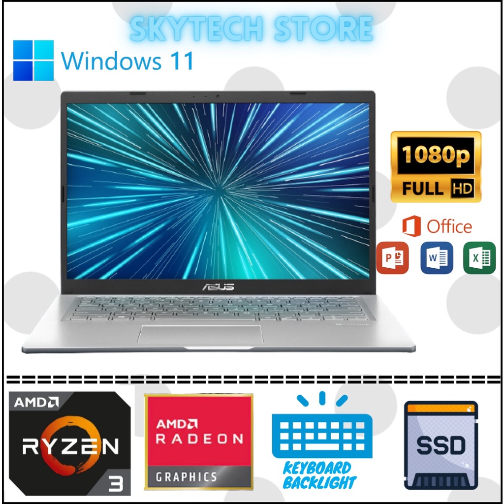 LAPTOP ASUS M415DAO AMD RYZEN 3 3250U RAM8GB SSD512GB 14FHD  WINDOWS 11 &amp; OHS 2021