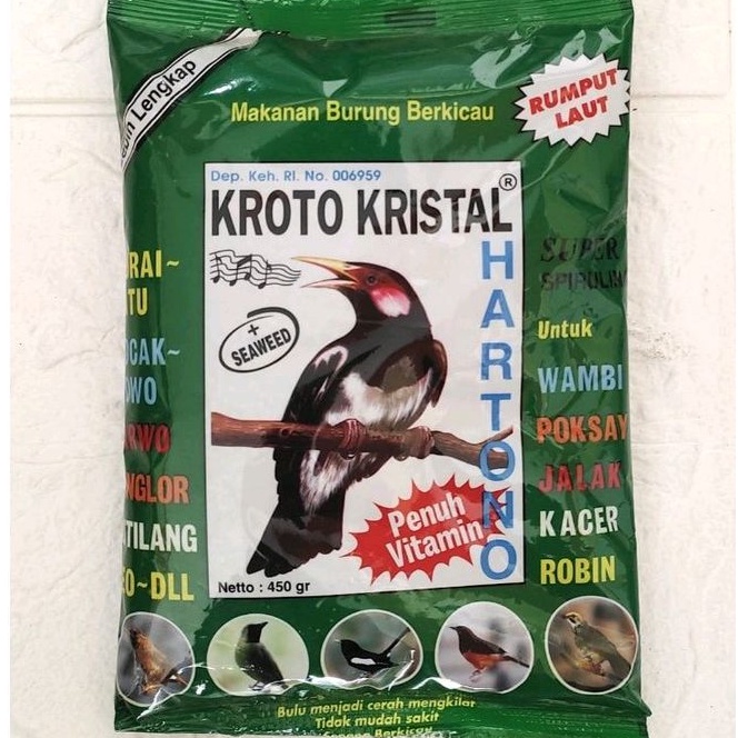 KROTO KRISTAL HARTONO RUMPUT LAUT PAKAN BURUNG KEMASAN 450 GRAM