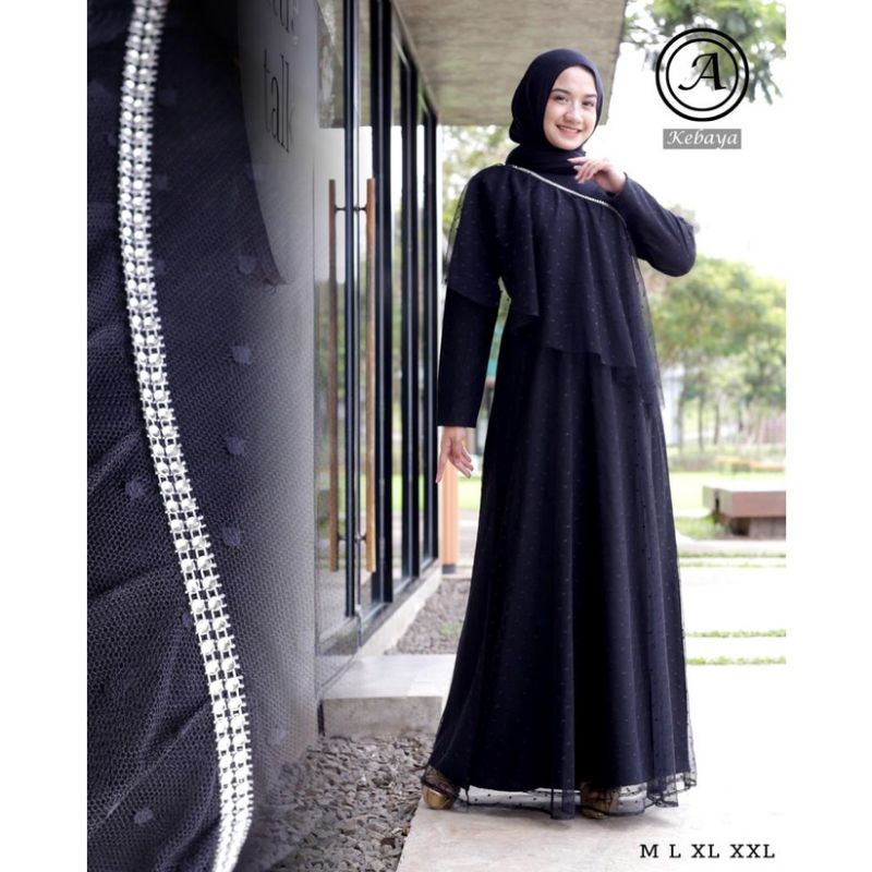 Gamis pesta tulle dotty full furing//gamis lebaran//gamis kondangan//gamis pesta wanita//fashion wanita