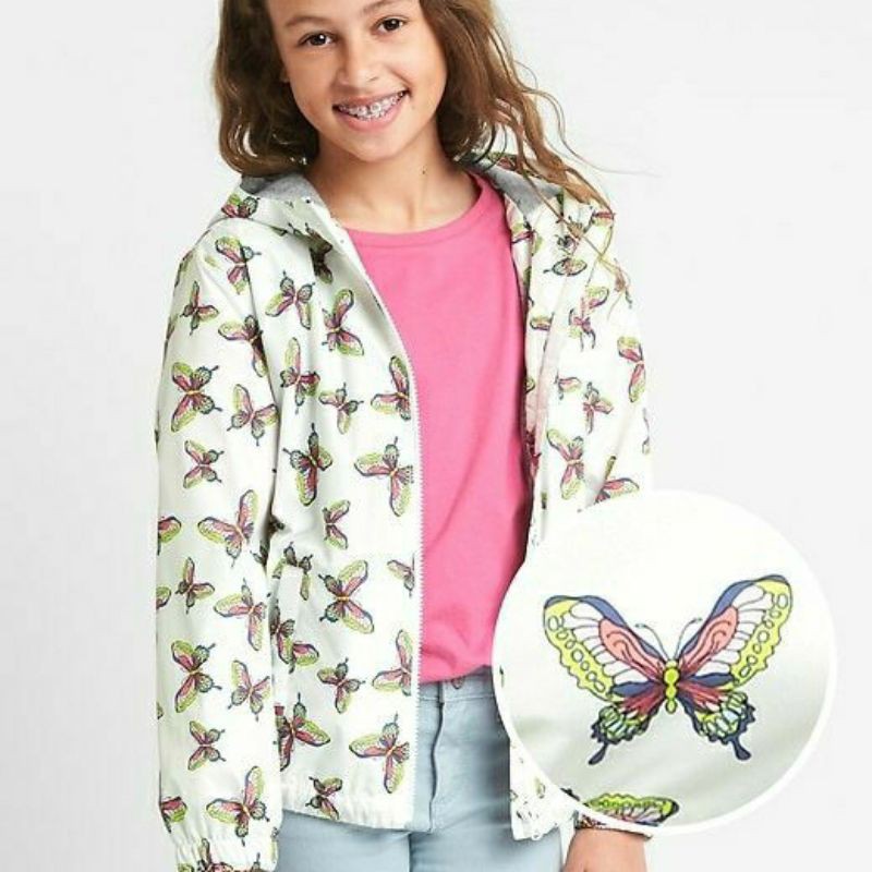 Jaket Parasut anak perempuan - GAP windbuster Butterfly - White - 4 Tahun