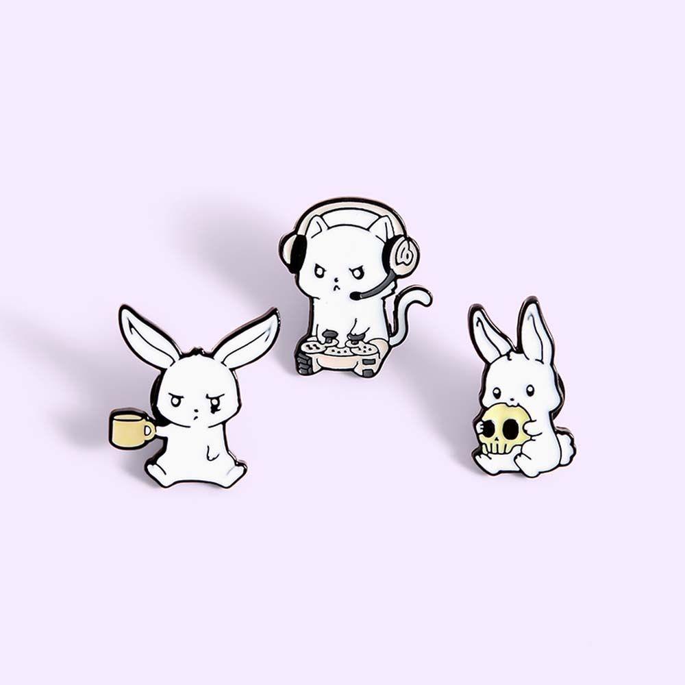 Mxbeauty Bunny Enamel Pin Punk Hadiah Untuk Anak-Anak Kelinci Perjalanan Peringatan Lapel Pin Lencana Pin Bros Pin