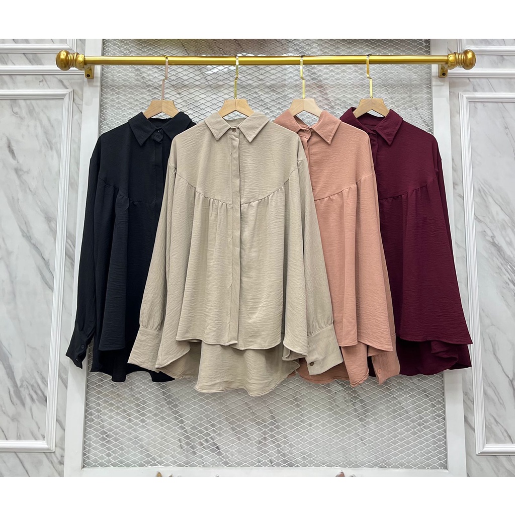 Kemeja Blouse Wanita // Atasan Kemeja Crinkle // Kemeja Wanita Polos Kancing