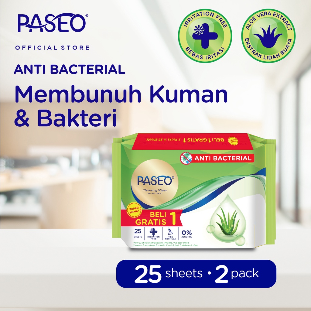 Paseo Anti Bacterial Wipes 25's (Buy 1 Get 1 Free)