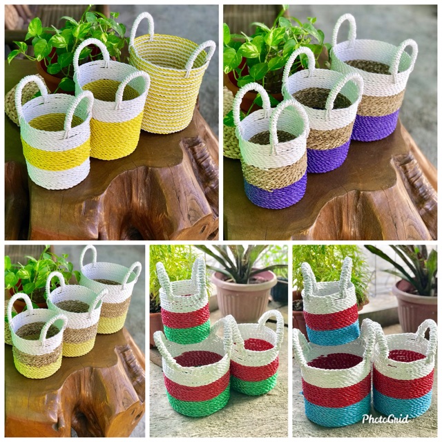 Kranjang mini / cover pot mini pegangan (satu set isi 3)