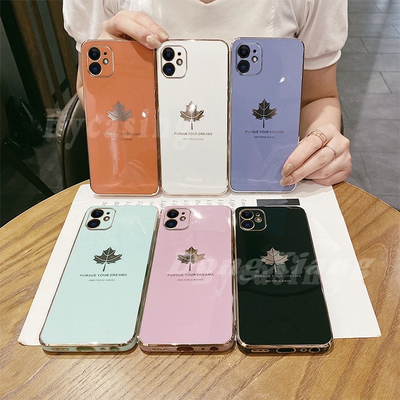 Case Infinix Hot 30i Note 12g96 Note 11 Note 10 Note 8i Hot12Play Hot 12i Hot12 Hot9 Hot8 Smart 4fashion Electroplated Maple Leaf Square Plating Casing Silikon Lembut DGX