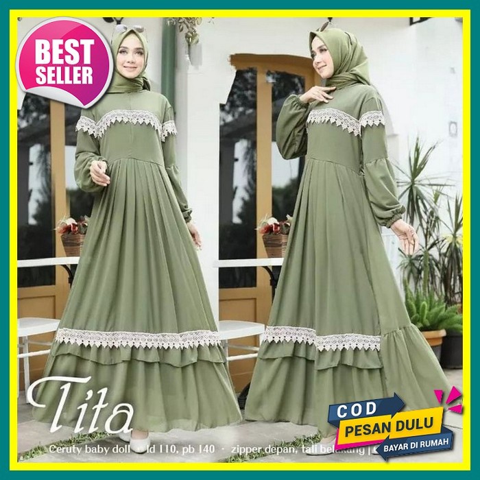Gamis Wanita Promo Putih Cewek Muslim Terkini Ceruty B5R0 Ori Simple Korean Style Elegan Remaja Bran