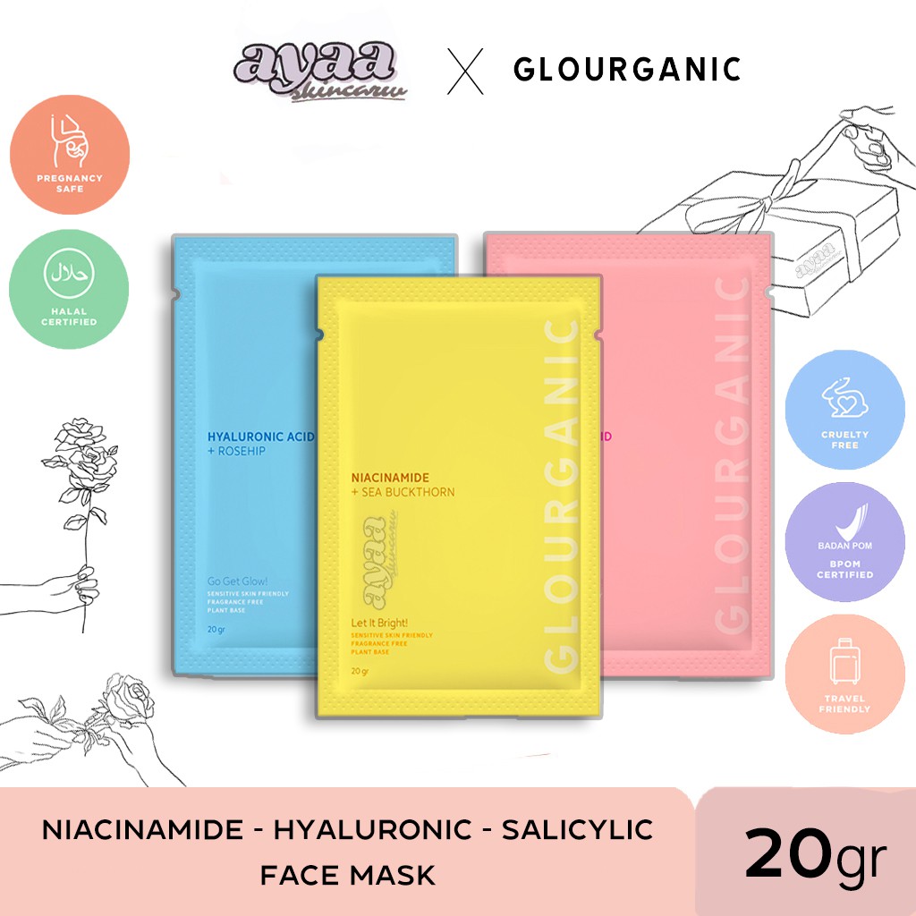 (Buy 1 GET 1) GLOURGANIC MASKER SLEEPING MASK GEL CREME SALICYLIC HYALURONIC NIACINAMIDE BPOM HALAL