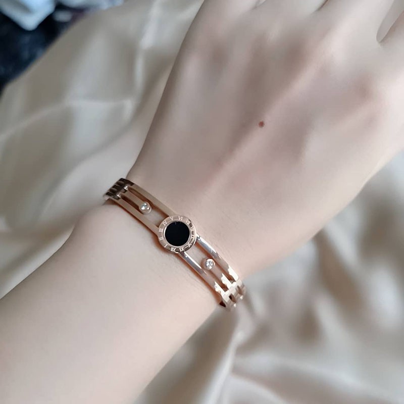 gelang bangle wanita kualitas bagus bahan titanium tidak luntur rose gold mawar emas impor murah