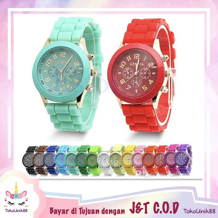 TU88 Jam Tangan Geneva Strap Jelly Rubber Warna Warni