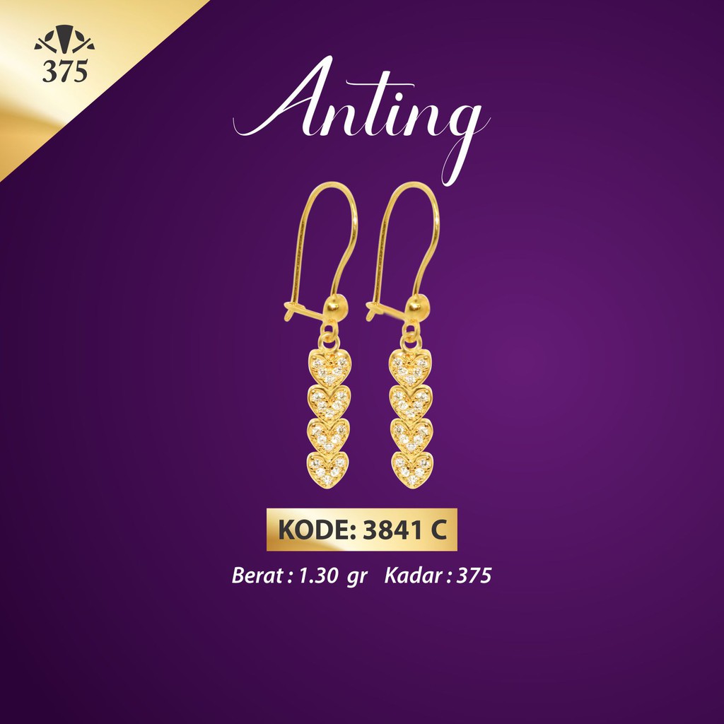 TM375 ANTING PANJANG HATI TUMPUK EMAS ASLI 0919