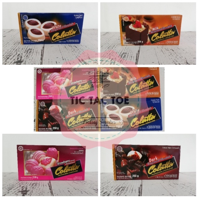 Coklat compound colatta 250gr (dark, milk, white, strawberry) DCC