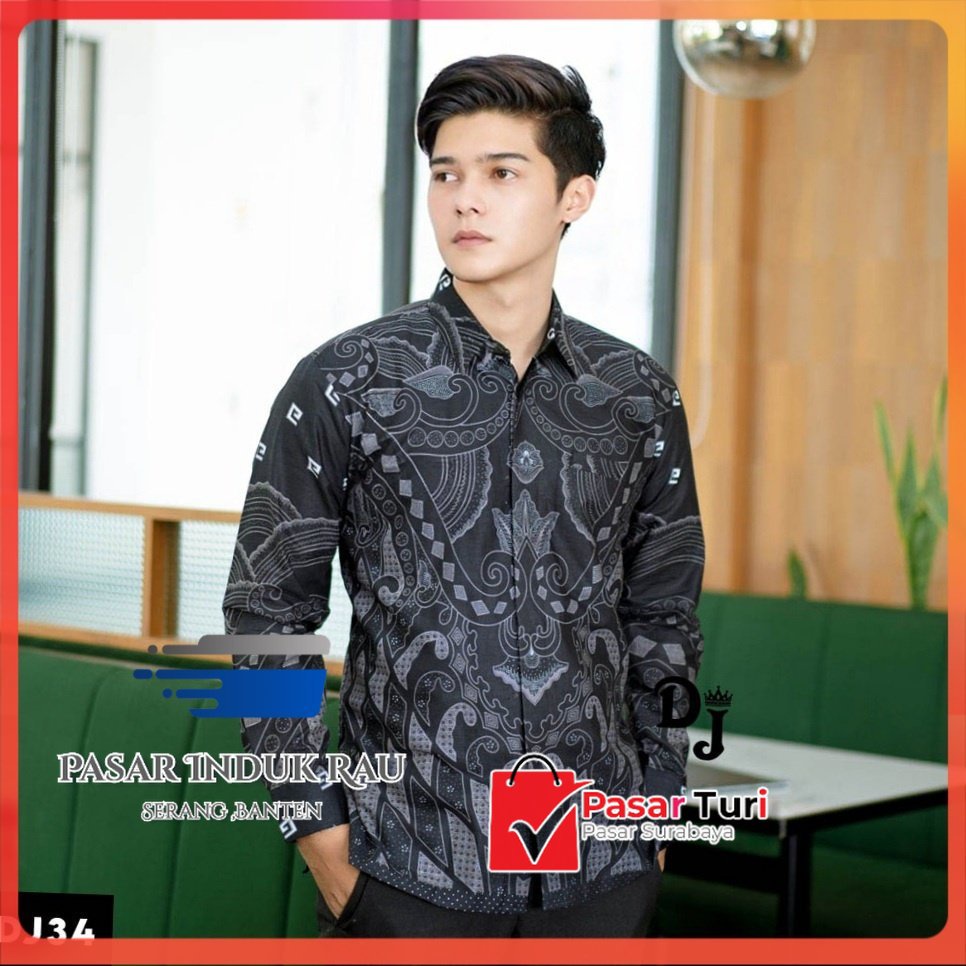 Kemeja Batik Slim Fit Premium Motif Kuda Laut Lengan Panjang Warna Merah Maroon