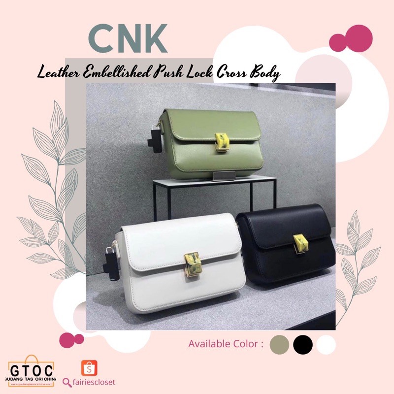 TAS BAG WANITA CK716 CNK LEATHER EMBELLISHED PUSH LOCK CROSSBODY BAG PREMIUM IMPORT