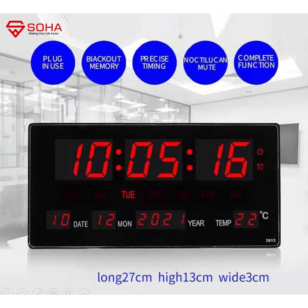 JD-2613 LED Jam Digital LED Clock Dinding / Meja Fitur Kalender Alarm Weker Smart Watch Tampilan Jelas