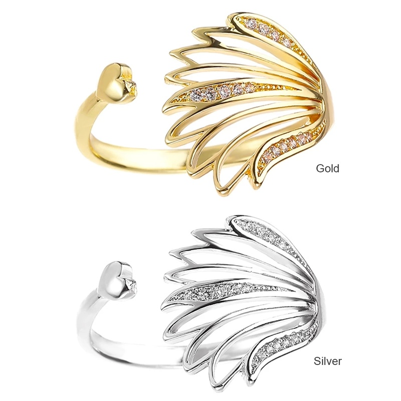 Korean Style Love Wings Ring Open Index Finger Rings Gold Hollow Feather for Women Gift Adjustable Rings Jewelry