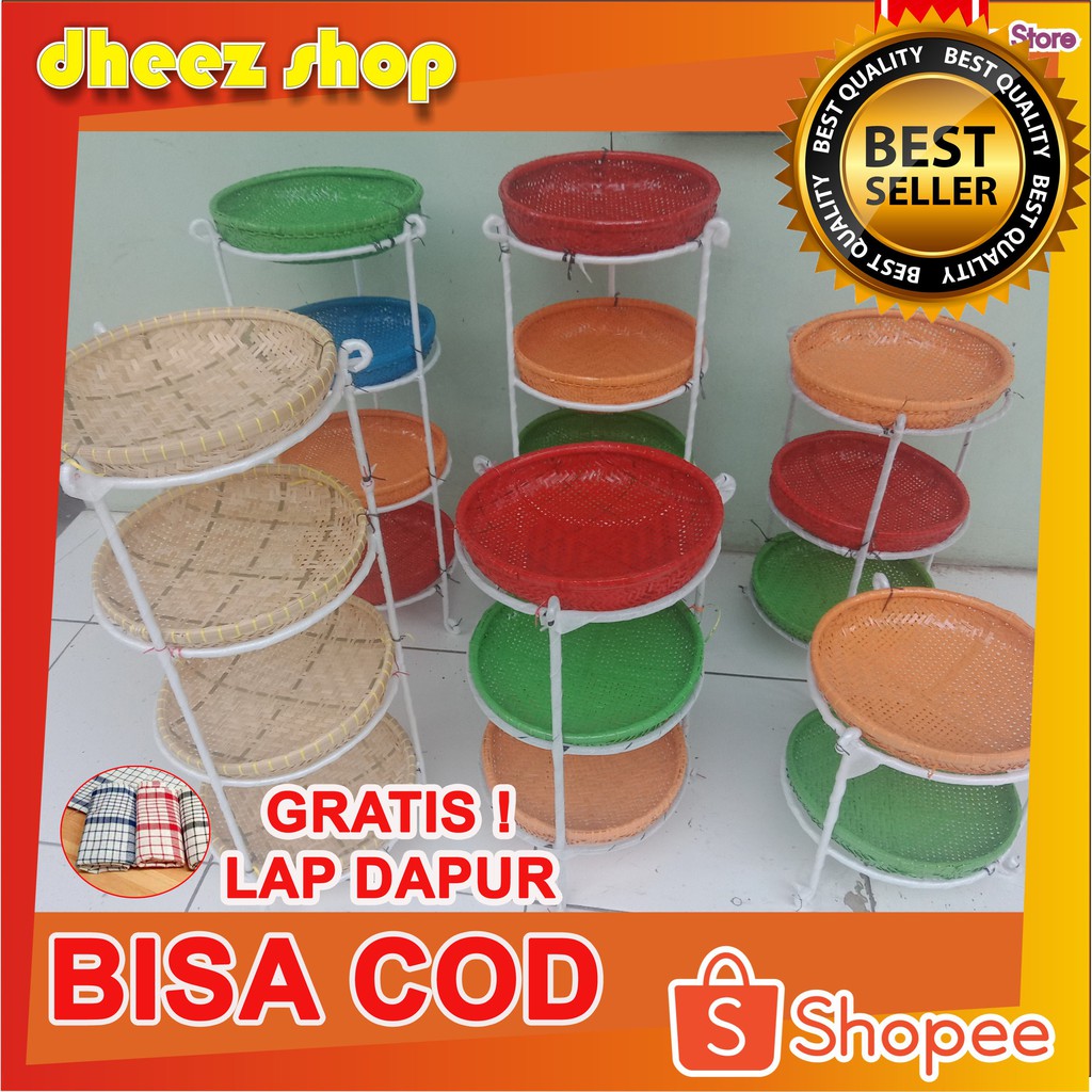 Tempat Bawang Murah-Rak Susun Bumbu Dapur-Rak Bawang-Rangka Besi-Rak Buah-Rak Susun Anyaman Bambu