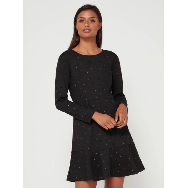 Gap ponte fit n flare longsleeve black polkadot Gold dres