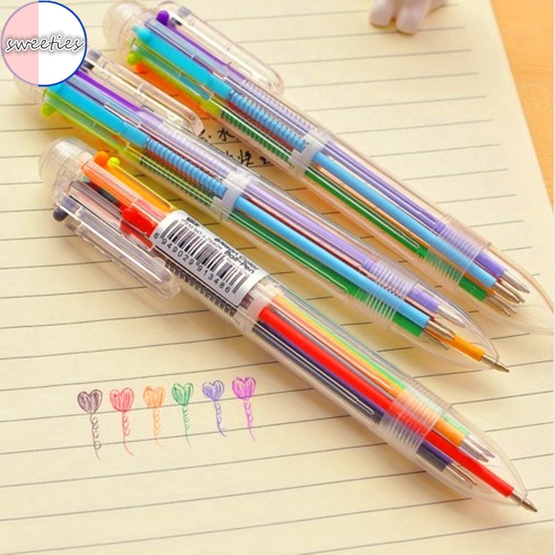 1pc Pulpen Tinta 6 In 1 Motif Kartun Warna Warni Untuk Sekolah / Kantor