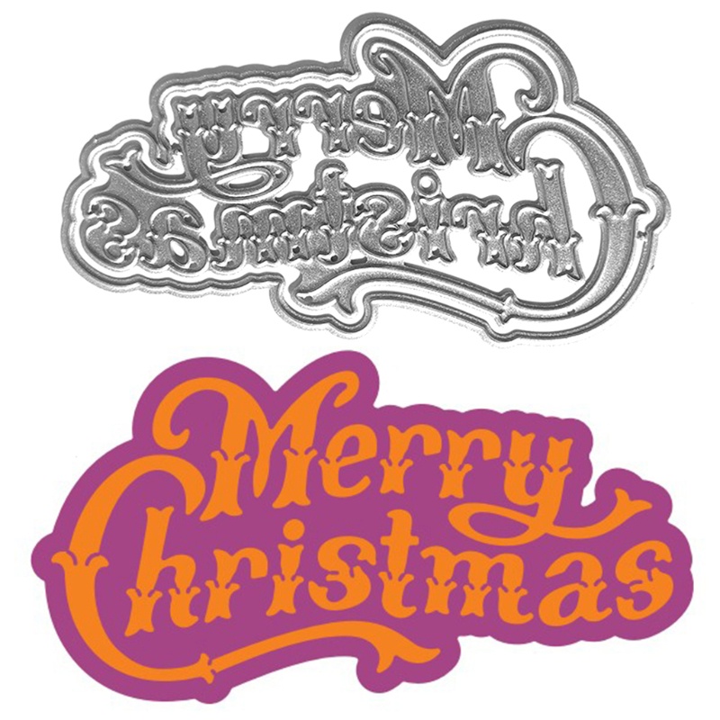 Cetakan Stensil Cutting Dies Motif Merry Christmas Bahan Metal Untuk Scrapbook / Craft DIY