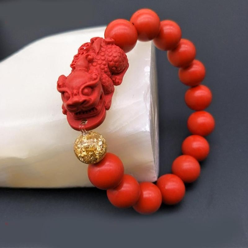 Men Red Beads Pixiu Bracelet /  Chinese Feng Shui Pi Xiu Red Beads Wristband / Wealth and Good Lucky Bracelets Men's Jewellery Accessories
