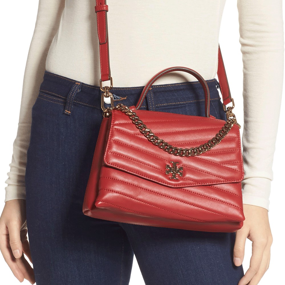 Tory Burch Kira Chevron Small Top Handle Satchel - Red