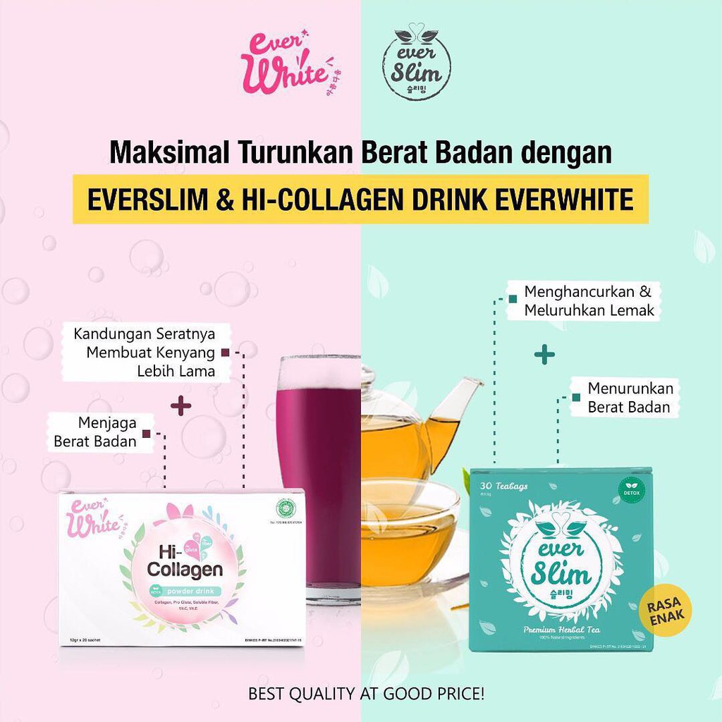 [HALAL] Everwhite Teh Pelangsing  INSTAN Satu Bulan Hasil Nyata Kandungan Hi-Collagen agar Kulit Semakin Kinclong