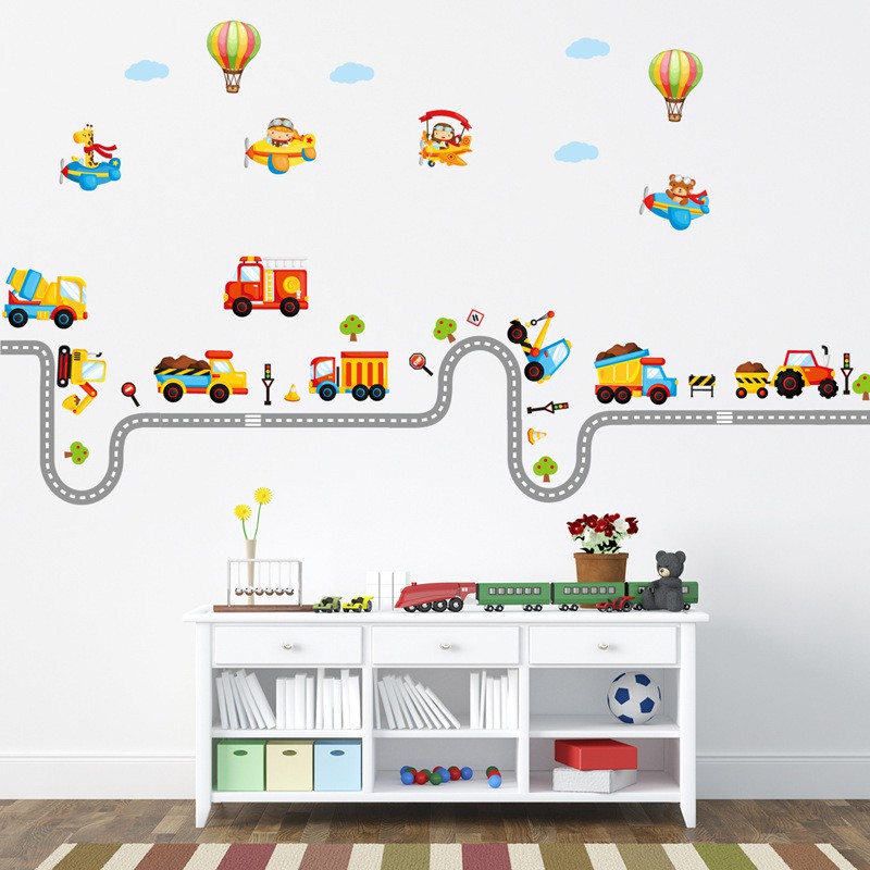 RELIZA WALL STICKER TRUCK MOBIL SIRKUIT TRANSPORTATION ANAK ABC1046 STIKER DINDING