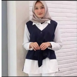 BLOUSE ALEMIA WANITA / Alemia Blouse Mosscrepe / Atasan Muslim Model Terbaru Tali Pinggang