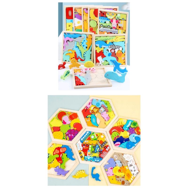 puzzle 3d kayu,puzzle dino,puzzle animal,puzzle transportation,mainan edukasi anak