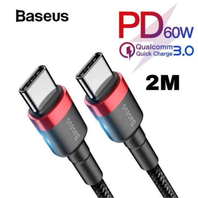 KABEL DATA TYPE-C TO TYPE-C BASEUS PD 2.0 60W FAST CHARGE (20V 3A) 2M