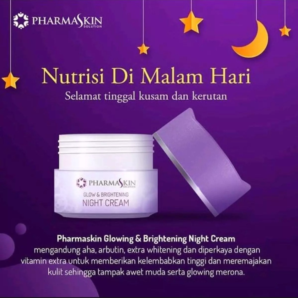 Pharmaskin Paket Night Cream Day Cream dan Serum Glowing Perawatan Wajah Menghilangkan Flek Noda Hitam Resmi BPOM Halal Original-1