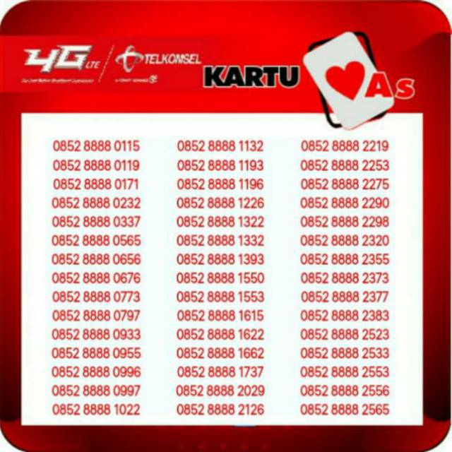 NOMOR CANTIK TELKOMSEL AS O852 8888 N7
