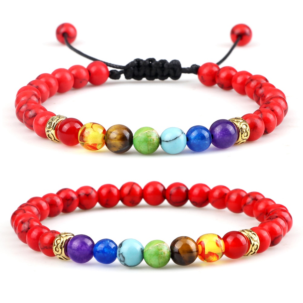 Gelang Shambala Pirus Merah 7 Chakra Untuk Keseimbangan Chakras