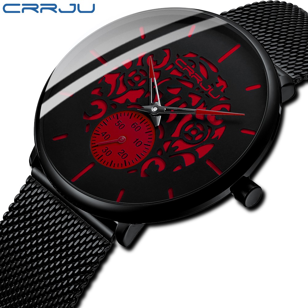 Jam Tangan CRRJU - Jam Tangan Strap Stainless Steel Mesh belt/Jam Tangan Pria Kuarsa Tahan Aair Terb