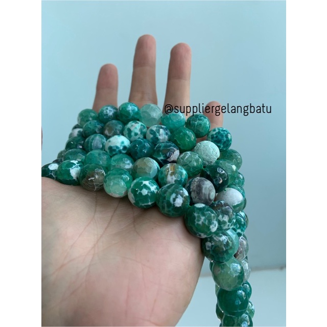 bahan CUTTING GREEN WHITE PERSIAN JADE 14mm batu import putih hijau