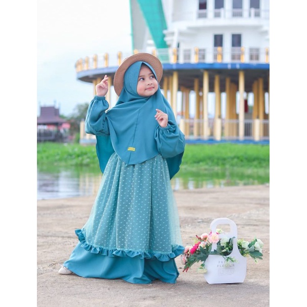 Gamis Princess Salwa  / Gamis tule dot anak / Gamis tile anak mewah