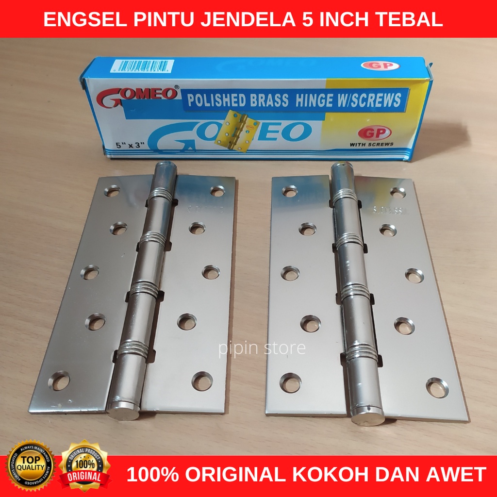 Engsel Pintu 5 Inch Tebal Stainless Engsel Jendela Pintu Rumah Stenlis Engsel Gomeo Baut 5 Putih Silver Tebal 2,5 mm Per Pasang